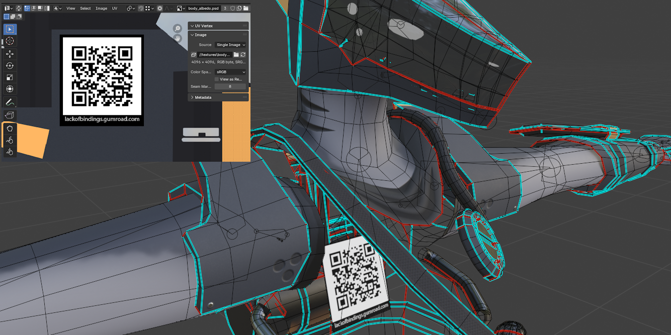 A QR code hovering in the chest of a VRChat model