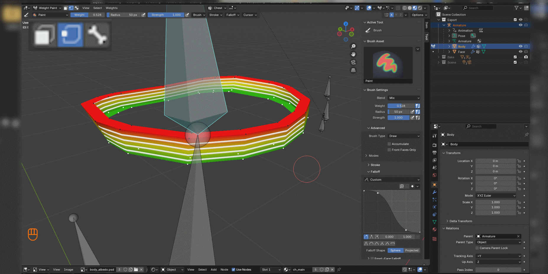 An example of the weight painting UI in Blender