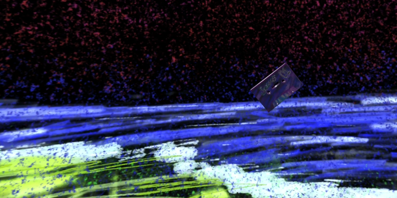 A hazy space-colored cassette labelled 