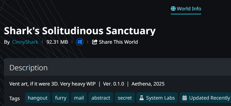 A screenshot of the listing on VRChat's website of S-S-S