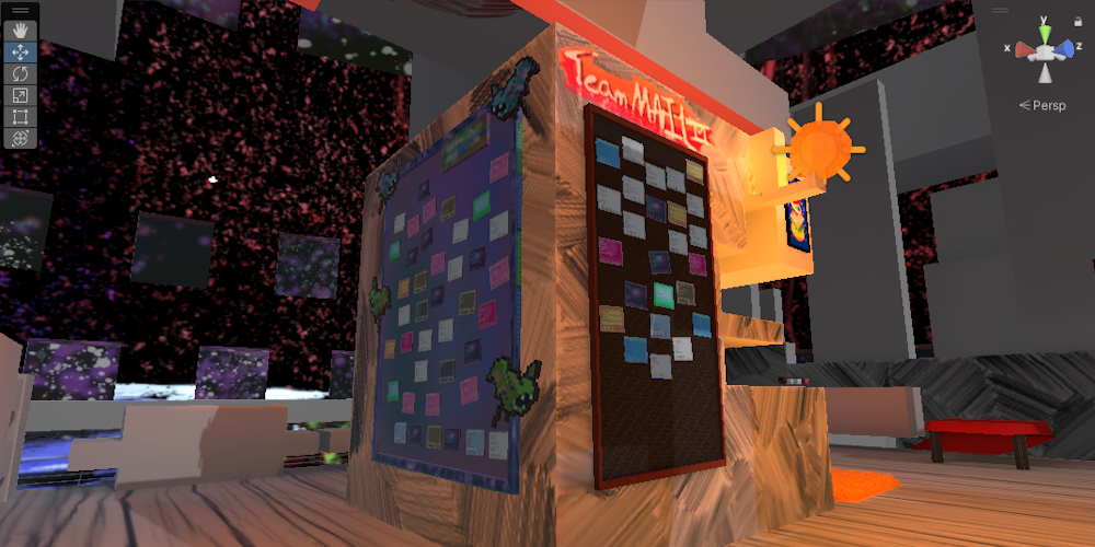 A screenshot in Unity of the Zu-board on the left, and the original mailboard on the right