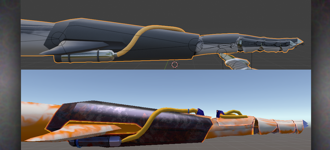 Two screenshots comparing the right arm of each model (Original above, edited below)