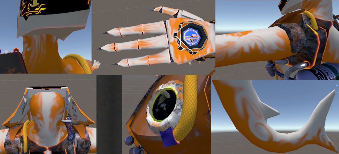 Several detail shots showcasing the way orange and cream paint swirls and mixes on this model