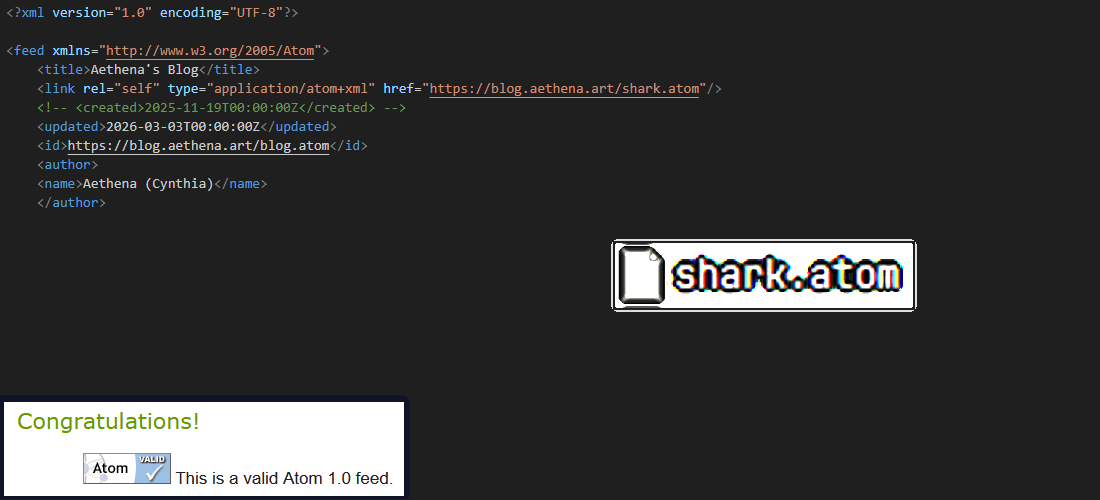 A cutout snippet of some Atom XML code from a file called shark.atom