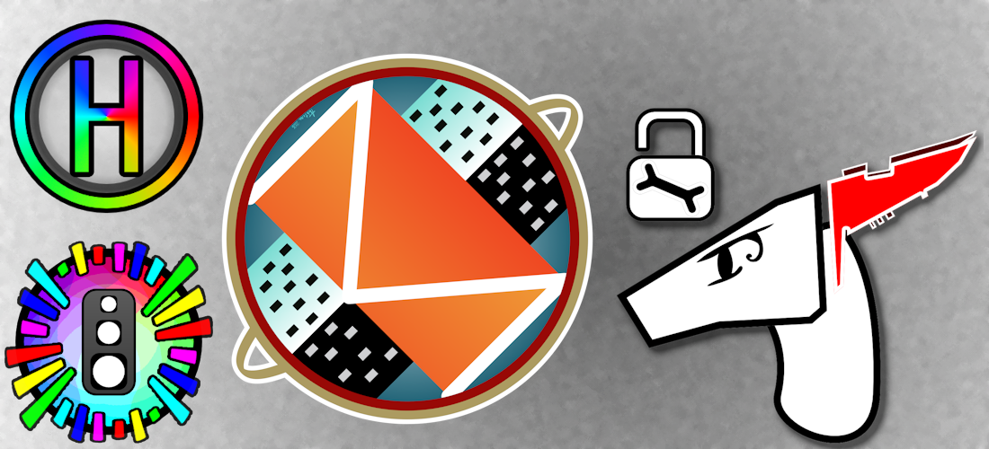 Four vector icons on a transparent gradient background, with the two on the left being more colorful circles, the one on the right being a simple UI highlight of my Aqua model's ears, and the one in the middle being colorful orange mail over an abstract two-tone mail highway