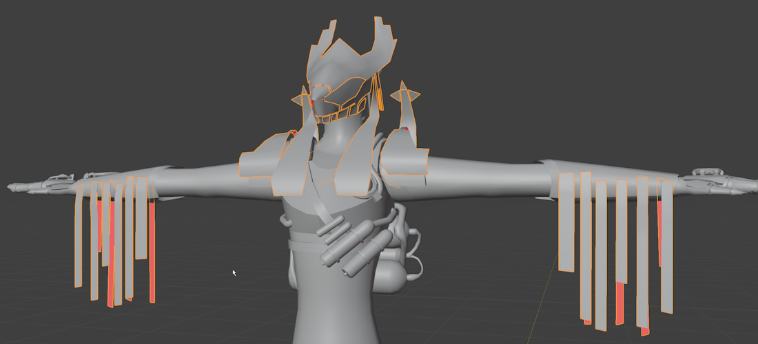 A screenshot of Blender, showing the top half of an untextured outfit for my model