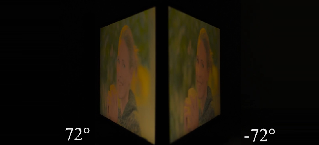 A left-right comparison of a twisted nematic screen, and how colors shift at a sharp viewing angle