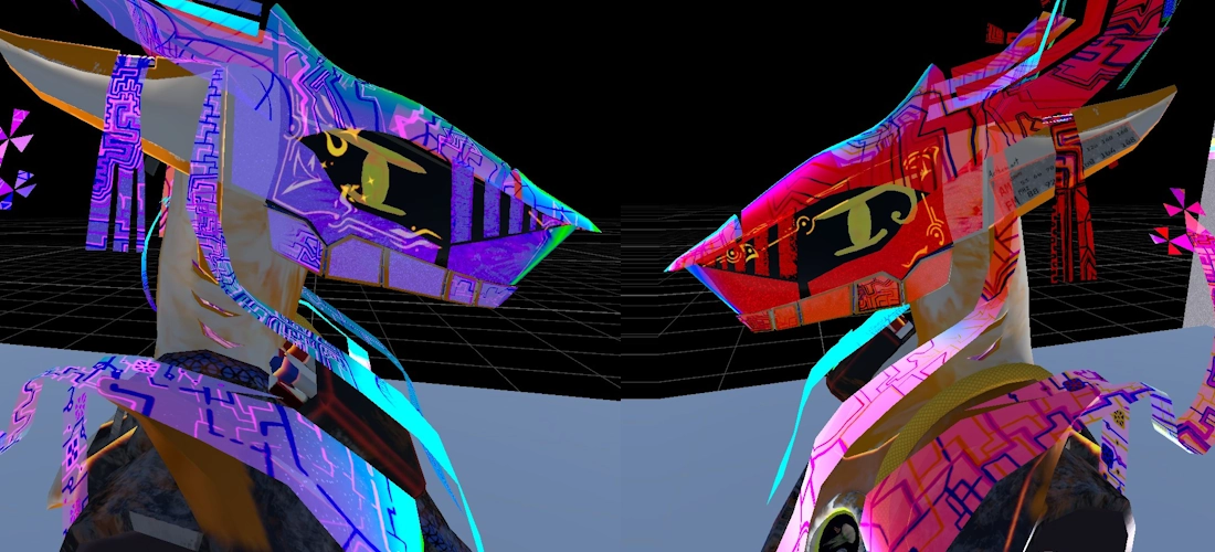 Two separate screenshots showcasing how inverting one or two of the RGB channels significantly decreases overall brightness, and adds needed contrast to the AudioLink emission